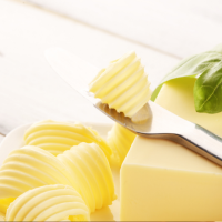 Margarine curls on knife